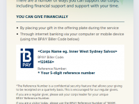 Ways to Give by BPAY to your Corps - Image  - Canva link
